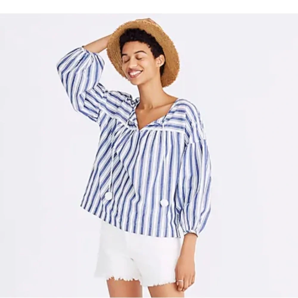 Blue and white striped Peasant top - Picture 5 of 6